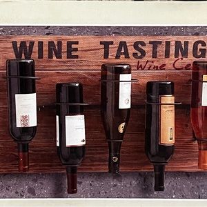 Wooden Wall Wine Rack for 5 Bottles Plus Wine Wall Decal